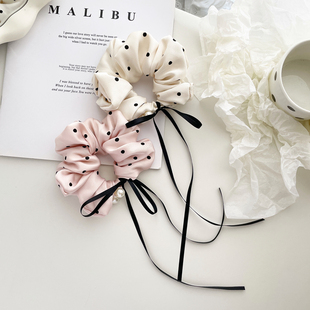 法式 波点大肠圈发圈女高级感发饰蝴蝶结飘带皮筋扎头发绳珍珠头饰