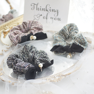 韩国秋冬新款 发饰复古小香风大肠圈气质毛呢蝴蝶结发圈OL发绳头饰