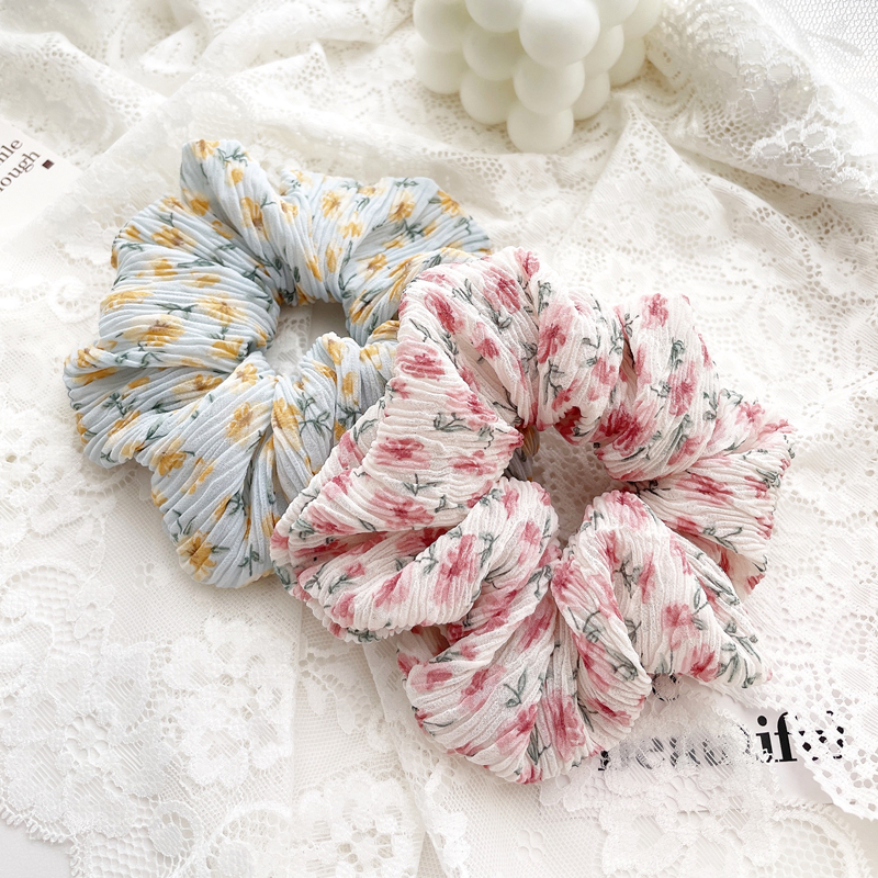 桃子柚发圈雪纺日系碎花发绳原创