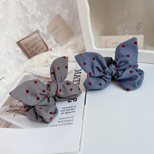 原创复古发圈法式 少女发饰牛仔爱心兔耳朵大肠圈发绳丸子头饰皮筋