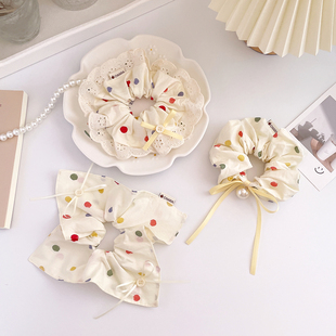 ins风波点发饰棉布春夏小众手工大肠发圈方巾发绳丸子头花皮筋女