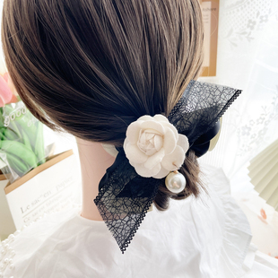 复古小香风发饰山茶花发圈蝴蝶结发绳气质大肠圈盘发丸子头饰皮筋