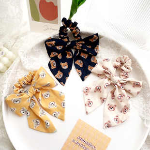 韩国发饰复古小熊仔大肠圈蝴蝶结发圈飘带发绳头饰皮筋马尾头饰品