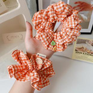 ins复古格子大肠圈褶皱发圈甜美少女马尾头绳丸子头饰盘发绳皮筋