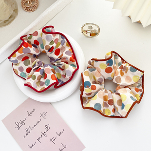 ins发饰美式 少女波点发圈大肠圈酒红发绳皮筋头饰头绳 复古甜美式