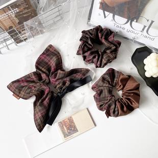 秋冬复古格纹方巾发圈大肠圈韩系蝴蝶结低马尾发绳扎头发皮筋发饰