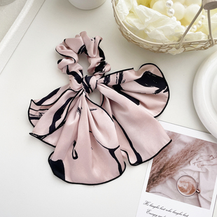 原创发饰高级感粉色蝴蝶结发圈大肠圈复古飘带发绳头绳皮筋头饰女