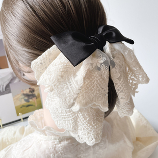 法式 发饰盘发夹顶夹后脑勺头饰 蕾丝蝴蝶结抓夹温柔马尾夹复古时尚