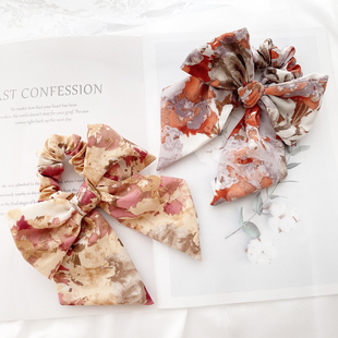 原创发饰chic复古油画云彩发圈蝴蝶结发绳甜美飘带头饰头绳女 包邮