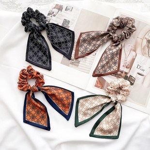 原创发饰法式 发圈气质蝴蝶结飘带发绳复古渐变花纹头饰中古风头花