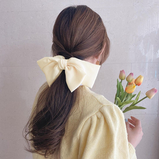 韩国发饰复古优雅雪纺蝴蝶结大发夹顶夹子奶油黄色头饰后脑勺发卡