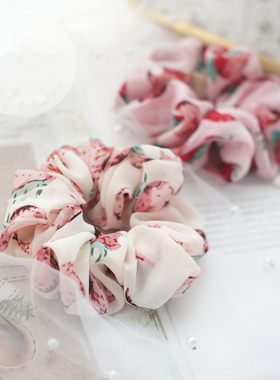 原创发饰少女心可爱草莓复古大肠圈chic雪纺发圈发绳头饰百搭头花