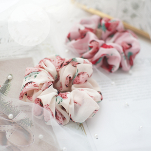 原创发饰少女心可爱草莓复古大肠圈chic雪纺发圈发绳头饰百搭头花