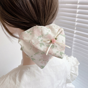法式 复古碎花朵方形大肠圈高级感原创发饰方巾发圈女发绳头绳皮筋