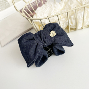牛仔蝴蝶结抓夹原创发饰发夹女后脑勺头饰鲨鱼夹马尾夹子发抓中号