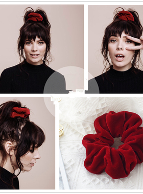 法式发饰复古红色丝绒大肠发圈ins风发绳简约丸子头饰后脑勺头花
