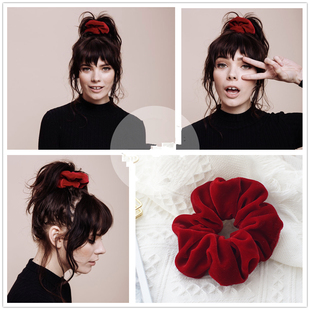 法式 发饰复古红色丝绒大肠发圈ins风发绳简约丸子头饰后脑勺头花