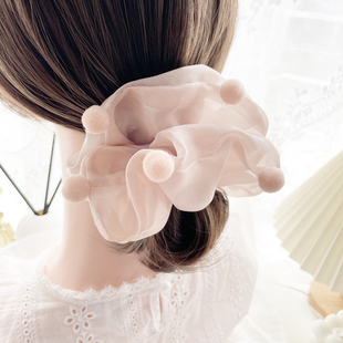 韩国ins发饰复古雪纺超大发圈仙女高级大肠圈毛球球发绳头绳头饰