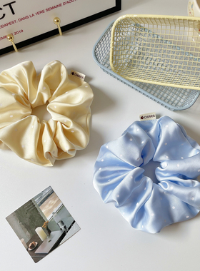 蓝色复古波点大肠圈发圈原创发饰皮筋扎头发绳缎面头饰女丸子头花