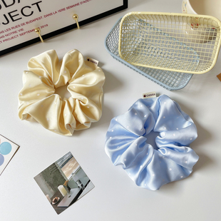 蓝色复古波点大肠圈发圈原创发饰皮筋扎头发绳缎面头饰女丸子头花