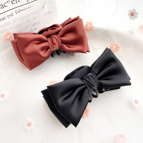 桃子柚抓夹绸缎法式蝴蝶结发夹子