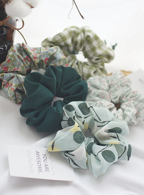 ins发饰法式优雅复古绿色碎花大肠圈美式brandy同款格子发圈发绳