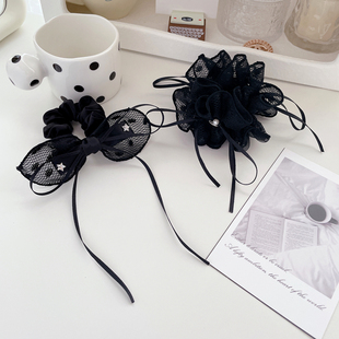 复古发饰高级黑色蕾丝发圈大肠圈蝴蝶结发绳飘带头绳发扎丸子头饰