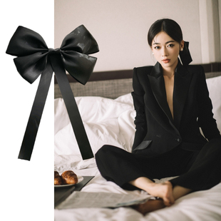 吴谨言同款 头饰复古黑色蝴蝶结超大发夹弹簧夹后脑勺发饰飘带发卡