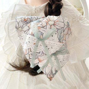 兔子小姐甜美方巾发圈森系少女大肠圈春夏手作花朵发饰发绳头饰品