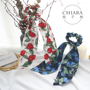 原创发饰复古森女樱桃棉艺大肠发圈日系和风飘带少女发绳皮筋 包邮