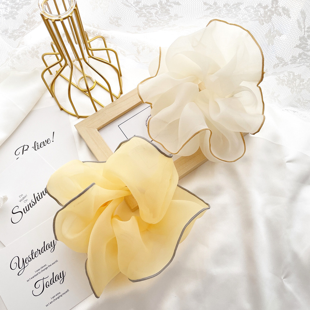 原创欧根纱肠圈夏日黄色发绳发圈