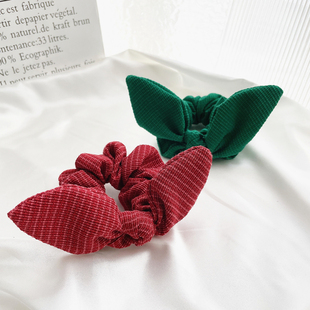 秋冬圣诞发饰红色发圈蝴蝶结大肠圈兔耳朵头绳绿色发绳韩国头饰女