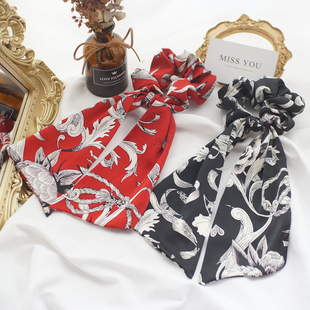 原创发饰复古大牌风牡丹花朵绸缎发圈飘带发绳汉服头饰OL头花 包邮