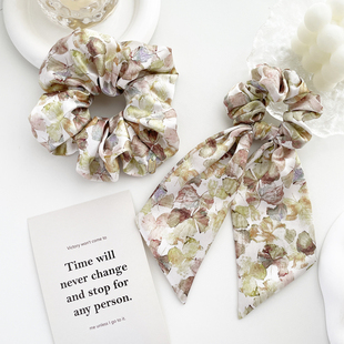 原创法式 复古发饰高级大肠圈发圈油画蝴蝶结发绳飘带头饰头绳皮筋