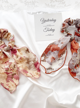 包邮原创发饰chic复古油画云彩布艺发圈飘带发绳浪漫头饰头花头绳