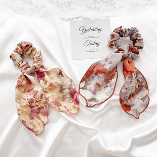 原创发饰chic复古油画云彩布艺发圈飘带发绳浪漫头饰头花头绳 包邮