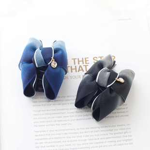 韩国发饰复古欧根纱缎带发抓夹蝴蝶结中号盘发夹头花头饰鲨鱼夹子