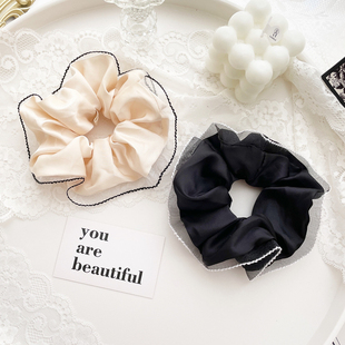 ins法式 气质发饰黑色缎面大肠圈高级感发绳奶白发圈盘发头饰发扎