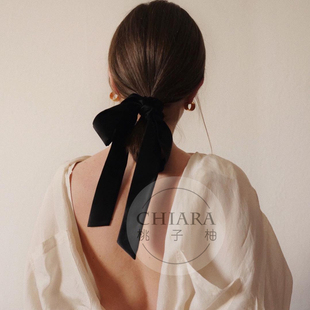 欧美ins法式 慵懒风复古chic超长蝴蝶结发圈缎面飘带丝绒发绳头饰