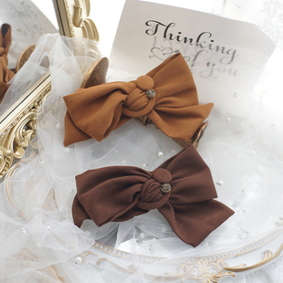 原创发饰复古港风蝴蝶结发夹法式 大地色不对称顶夹日系弹簧夹头饰