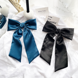 ins法式 复古发饰大蝴蝶结发夹女蓝色高级后脑勺头饰少女顶夹发卡