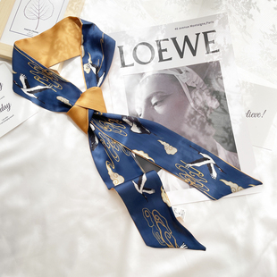 复古国风发饰国潮仿真丝巾黄色发带蝴蝶结汉服头饰飘带编发扎马尾