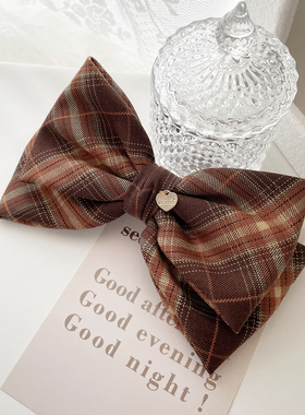 美拉德格子蝴蝶结发夹公主头抓夹女大号鲨鱼夹后脑勺夹子发卡头饰