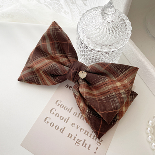 美拉德格子蝴蝶结发夹公主头抓夹女大号鲨鱼夹后脑勺夹子发卡头饰