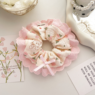 原创手工发饰春日粉色花边发圈大肠圈柔软大号发绳盘发丸子头饰女