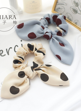 包邮法式复古发饰波点大肠圈可爱兔耳朵发圈韩国发绳蝴蝶结头饰