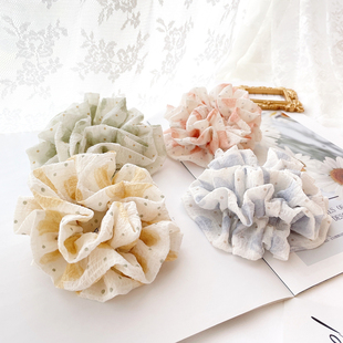 原创发饰夏日少女雪纺泡泡纱三层发圈波点发绳头饰丸子头花女 包邮