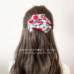 超仙ins红玫瑰发饰雪纺大肠圈发圈复古甜美发绳丸子头绳皮筋头饰