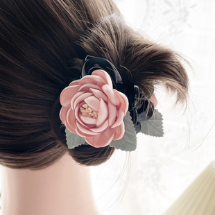 复古气质玫瑰花朵抓夹高级发夹中号精致发抓后脑勺头饰女盘发饰品