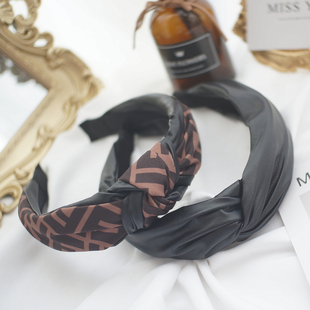 复古老花发箍中古PU双F打结头箍宽版 ins网红法式 发卡OL头饰 包邮